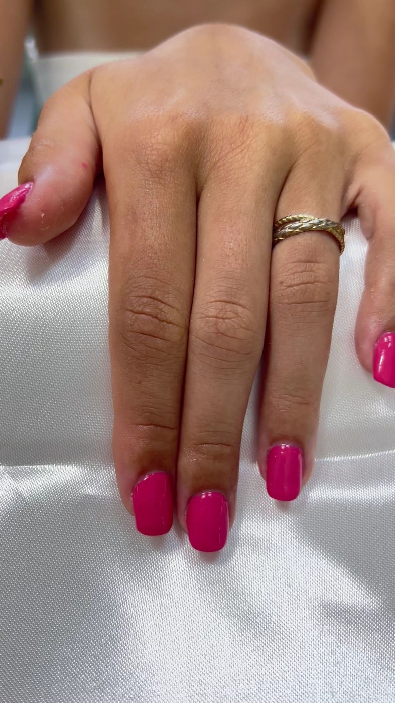 Bright pink gel manicure